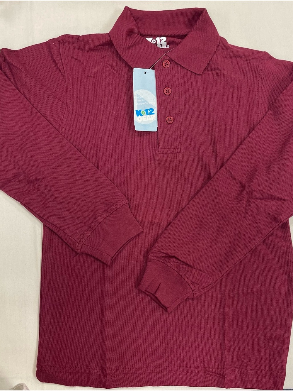 Kids Long-Sleeve Polo Shirt in Maroon